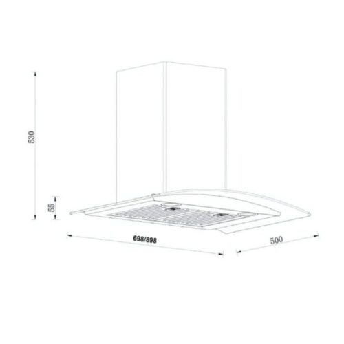 Máy hút mùi kính cong GrandX GX H70C55 3 kich thuoc may hut mui kinh cong grandx gx h70c55